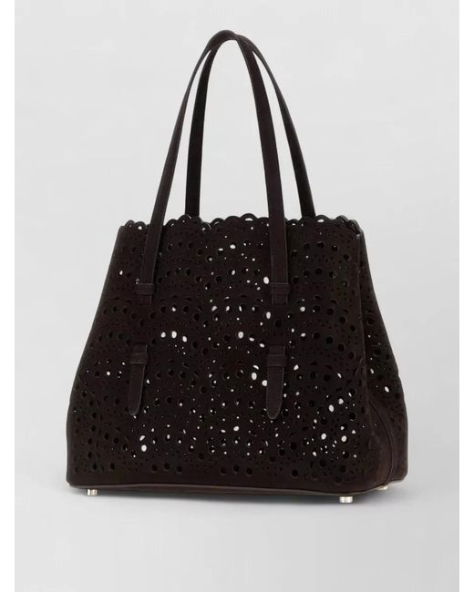 Alaïa Black Mina 25 Suede Tote Handbag Cutout Design