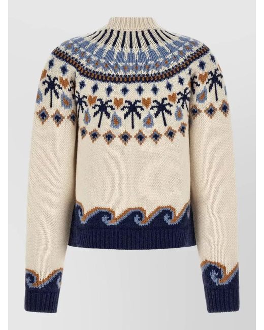 Alanui Blue Virgin Wool Fair Isle Jacquard Sweater