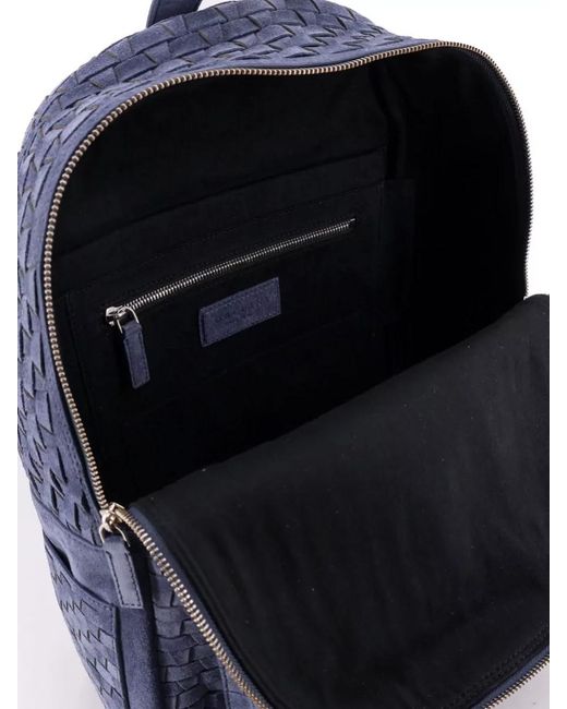 Orciani Blue Suede Backpack Woven Texture Leather Handle for men
