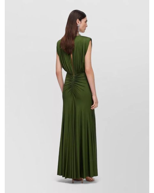 Self-Portrait Green Jersey Maxi Dress Ruched Pleated Neckline
