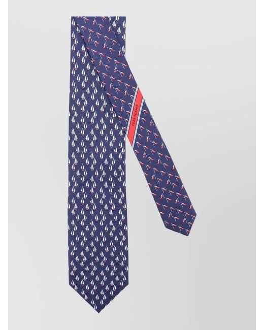 Ferragamo Blue Slim Bow Tie Sailboat Pattern Design for men