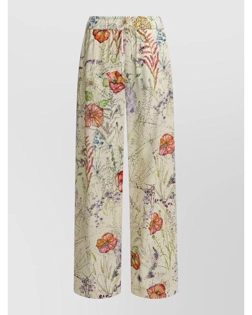 McQueen Metallic Wide Leg Trousers Floral Print Design