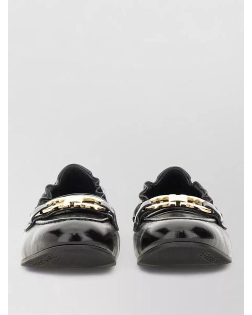 Ferragamo Black Loafers Round Toe Tone Hardware