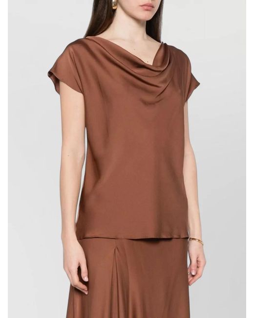 Silk95five Brown Mizner Top Cap Sleeves Cowl Neck