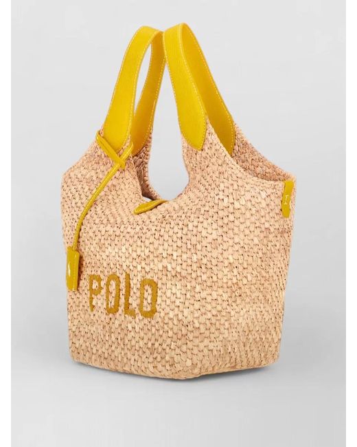 Ralph Lauren Orange Medium Beach Tote Woven Texture Handles