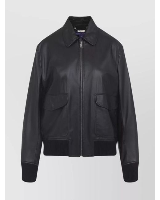 Ralph Lauren Blue Ribbed Cuff Bomber Jacket Featuring Pockets