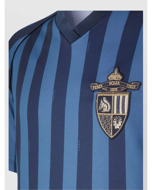 Fendi Blue Printed V-Neck Short-Sleeve T-Shirt for men