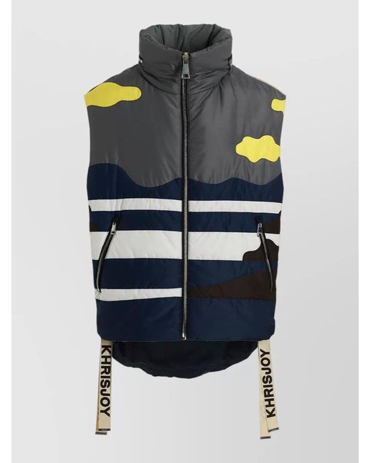 Khrisjoy Blue Cactus Padded Sleeveless Vest High Collar for men