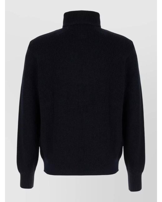 Paul & Shark Blue Wool Blend Sweater High Neck Buttons for men