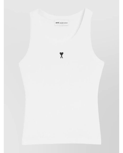 AMI White Ribbed Cotton Tank Top
