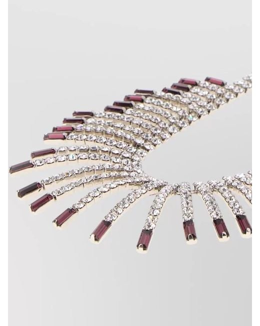Alessandra Rich White Metal Necklace Rhinestone Detail Adjustable Length