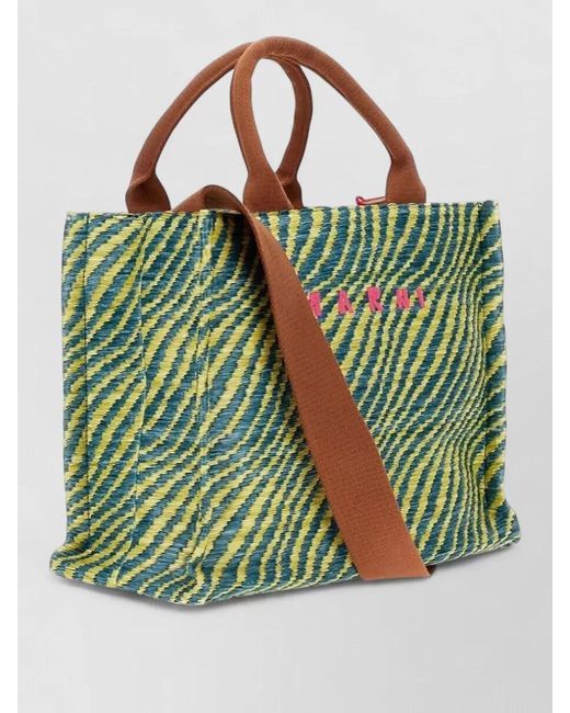 Marni Green Tropicalia Small Fabric Tote Bag