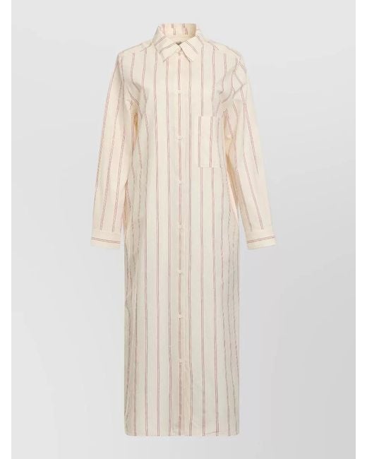 Totême White Striped Midi Shirt Dress Long Sleeves Pockets