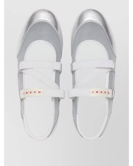 Marni White Ballerina Shoes Strappy Design Metallic Finish