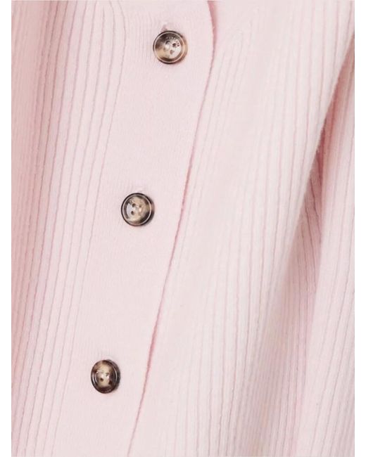 Max Mara Pink V Neck Wool Cashmere Ribbed Top