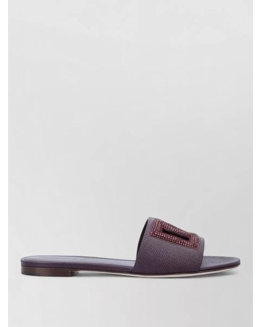 Dolce & Gabbana Purple Calfskin Dauphine Suede Formal Slide Sandals