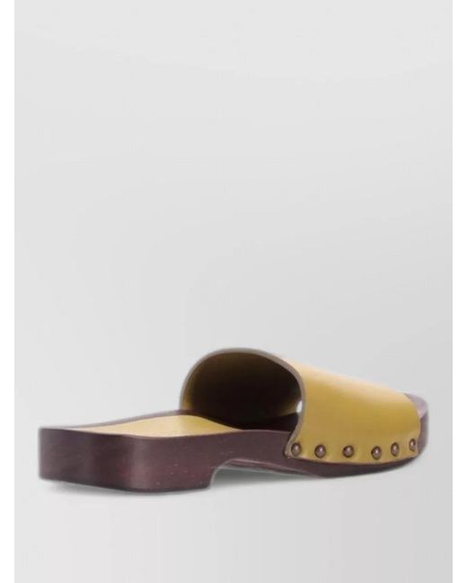 LA ROSE Yellow Leather Sandals Flat Sole Open Toe Studs