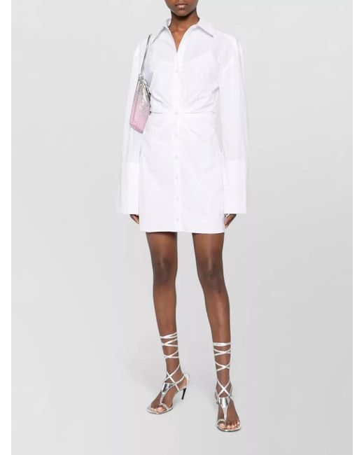 ROTATE BIRGER CHRISTENSEN White Cotton Gathered Knotted Shirt Mini Dress
