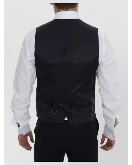 Dolce & Gabbana Blue Wool Slim-Fit Striped Single-Breasted Waistcoat for men