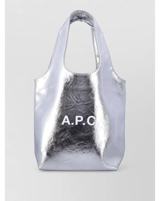A.P.C. White Ninon Small Tote Bag Metallic Finish