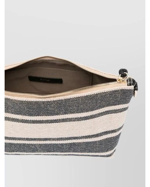 Furla Gray Striped Clutch Bag Wrist Strap Hardware