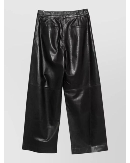 P.A.R.O.S.H. Gray Leather Wide-Leg Trousers