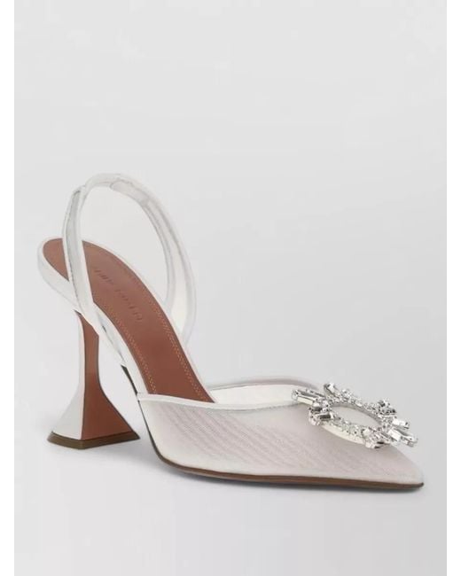 AMINA MUADDI Gray Leather High-Heel Sandals