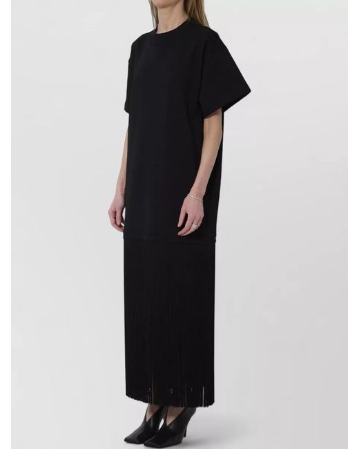 Alaïa Black Maxi Jersey Dress Fringed Hem T Shirt