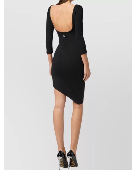Philipp Plein Black Stylish Dress With Embroidered Detail And Sleeves