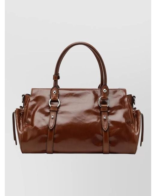 Miu Miu Brown Top Bag Buckle Detail Side Straps Handles