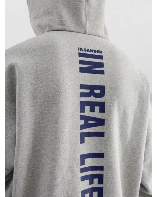 Jil Sander Gray Hooded Jersey Sweatshirt Long Sleeves for men