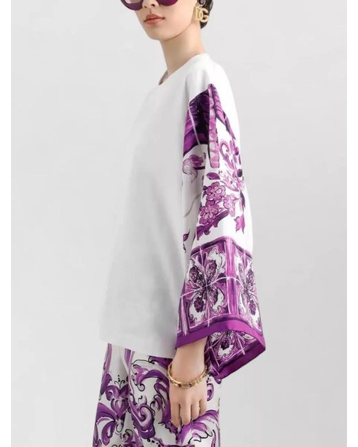 Dolce & Gabbana Pink Majolica Print Long Sleeve Blouse
