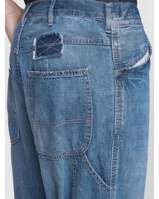 Maison Margiela Blue Denim Wide Leg Jeans Panelled Belt Loops for men