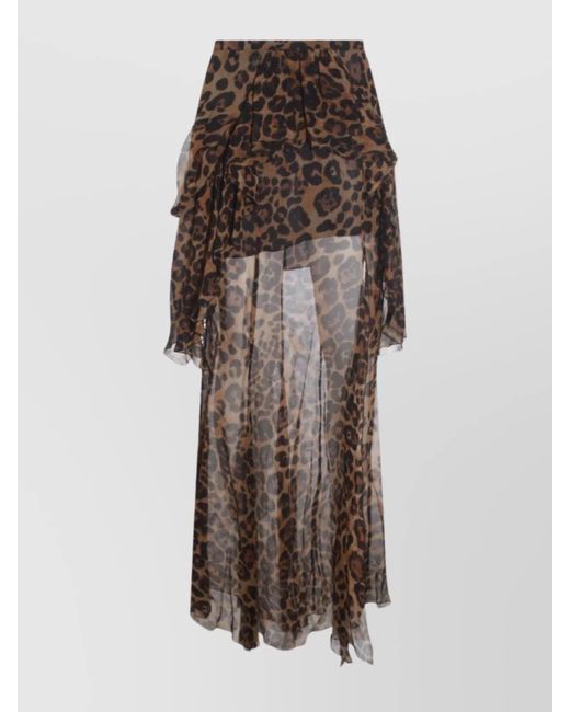 Blumarine Brown Animal Print Layered Sheer Skirt