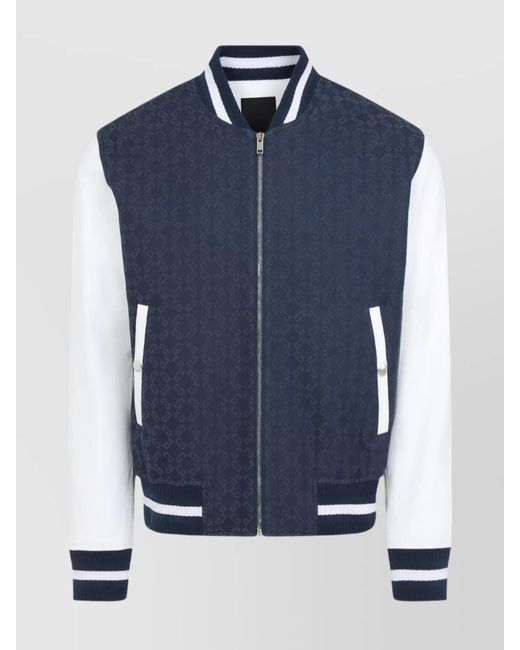 Givenchy Blue Leather Logo Print Bomber Jacket for men