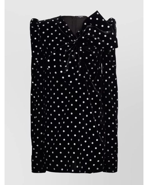 Balmain Black Velvet Dress With Shimmering Polka Dots