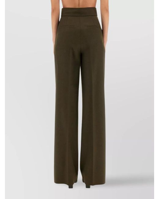 Max Mara Green Virgin Wool Wide-Leg Trousers