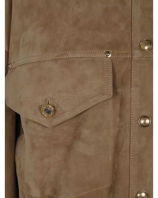 Versace Green Cropped Suede Texture Leather Blouson Jacket