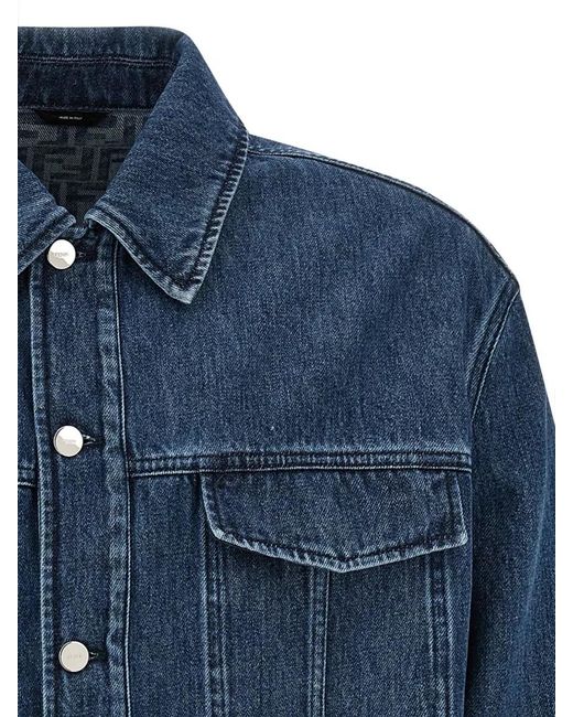 Fendi Blue Ff Selleria Denim Jacket Long Sleeves for men