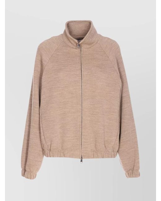 Max Mara Natural Wool Cotton Turtleneck Fitted Jacket