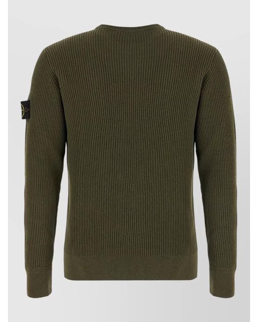 Stone Island Green Wool Crew Neck Sweater Long Sleeves for men