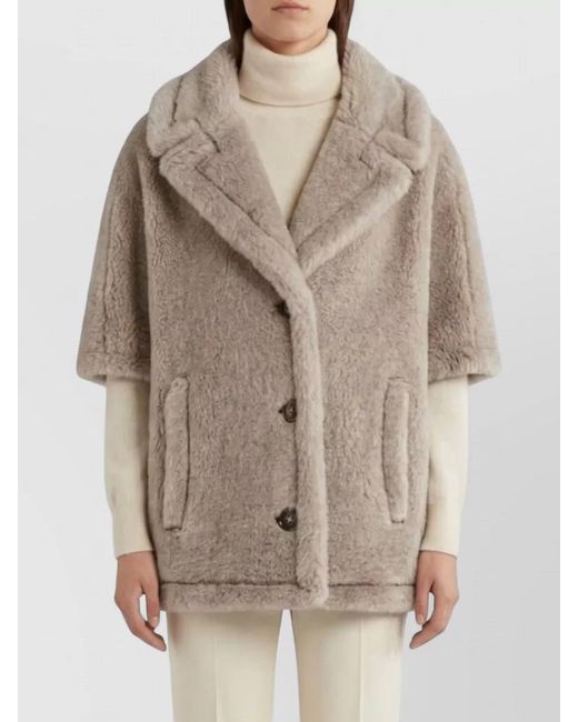 Max Mara Gray Faux Fur Shawl Collar Coat Side Pockets