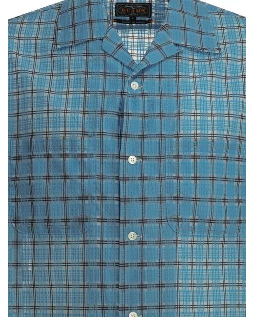 Beams Plus Blue Nylon Plaid Casual Shirt for men