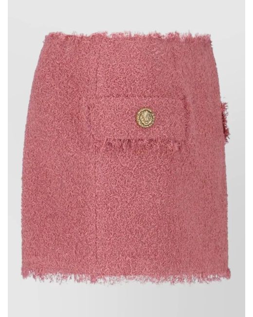 Balmain Pink Midi Knee Skirt Front Pockets Hardware