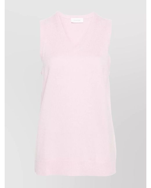 Sportmax Pink Fine-Knit Cashmere Wool V-Neck Sleeveless Top