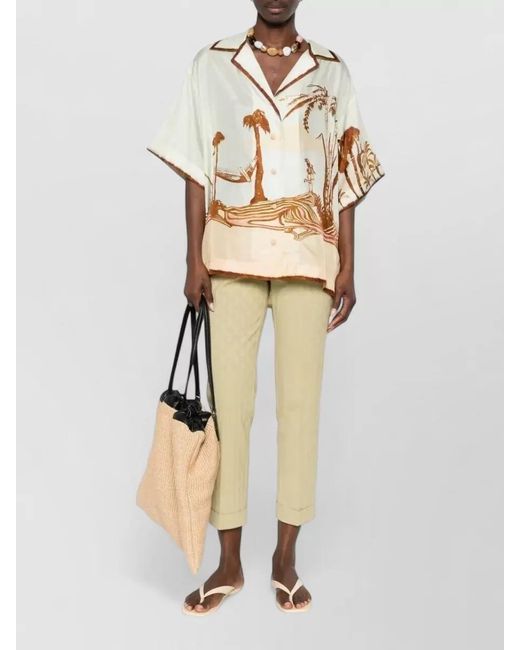 Etro Natural Cropped Cotton Jacquard Trousers Paisley Motif