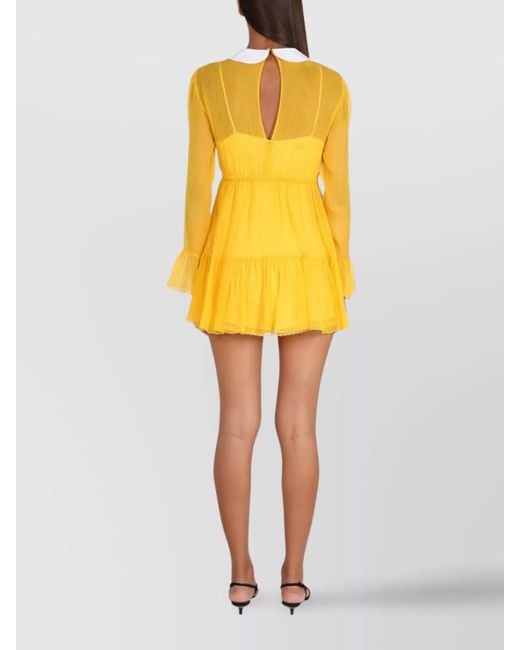 Gucci Yellow Silk Crepe Semi-Sheer Layered Bib-Collar Long-Sleeve Mini Dress