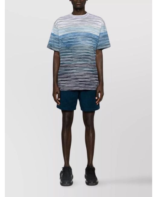 Missoni Blue Striped Cotton T-Shirt for men