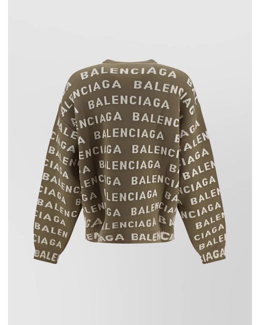 Balenciaga Brown Logo Knit Wool Crewneck Jumper for men