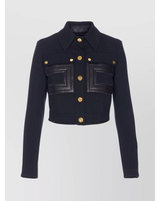 Elisabetta Franchi Blue Cropped Jacket With Contrast Panels And Pockets